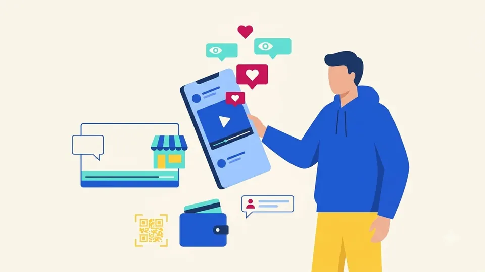 Minh hoạ video TikTok trên điện thoại với lượt xem và lượt tim